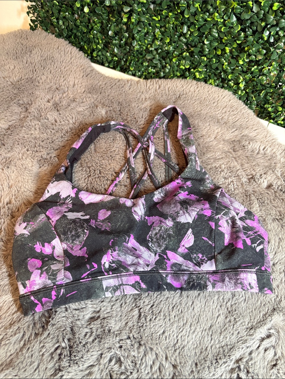 lululemon athletica Floral Strappy Sports Bra - Purple & Gray Size 6